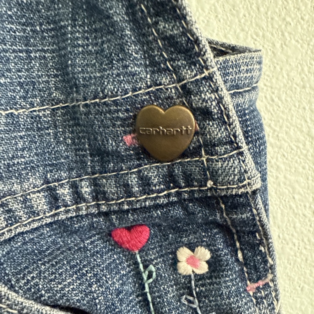 Carhartt Overalls Toddler 4T Blue Denim Bib Floral Embroidered Hearts buttons - Picture 8 of 8